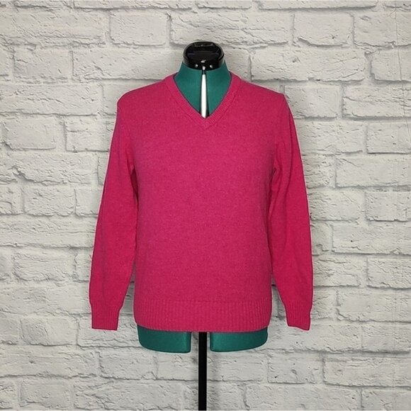 LAMBSWOOL women's pink v - neck 100% wool pullover sweater Sz S - Picture 1 of 8